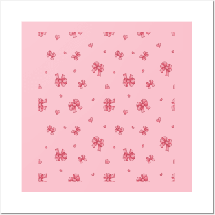 Bows Hearts Seamless Pattern Posters and Art